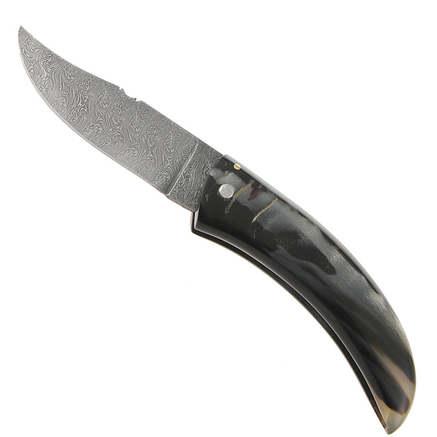 Traditional Corsican shepherd's knife with carbon damask blade and horn ...