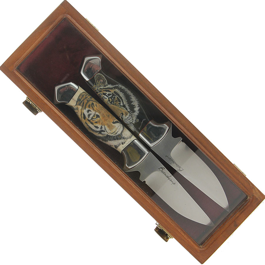 2 Tiger knives Scrimshaw - Gaétan Beauchamp